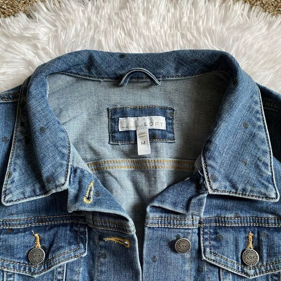 LOFT Polka Dot Jean Jacket Button Front Womens Size Medium - Picture 4 of 10